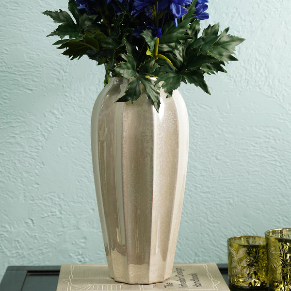 Ivory Pearl Finish Ceramic Vase - Large