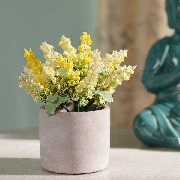 Yellow Faux Lavender Plant With Cement Pot