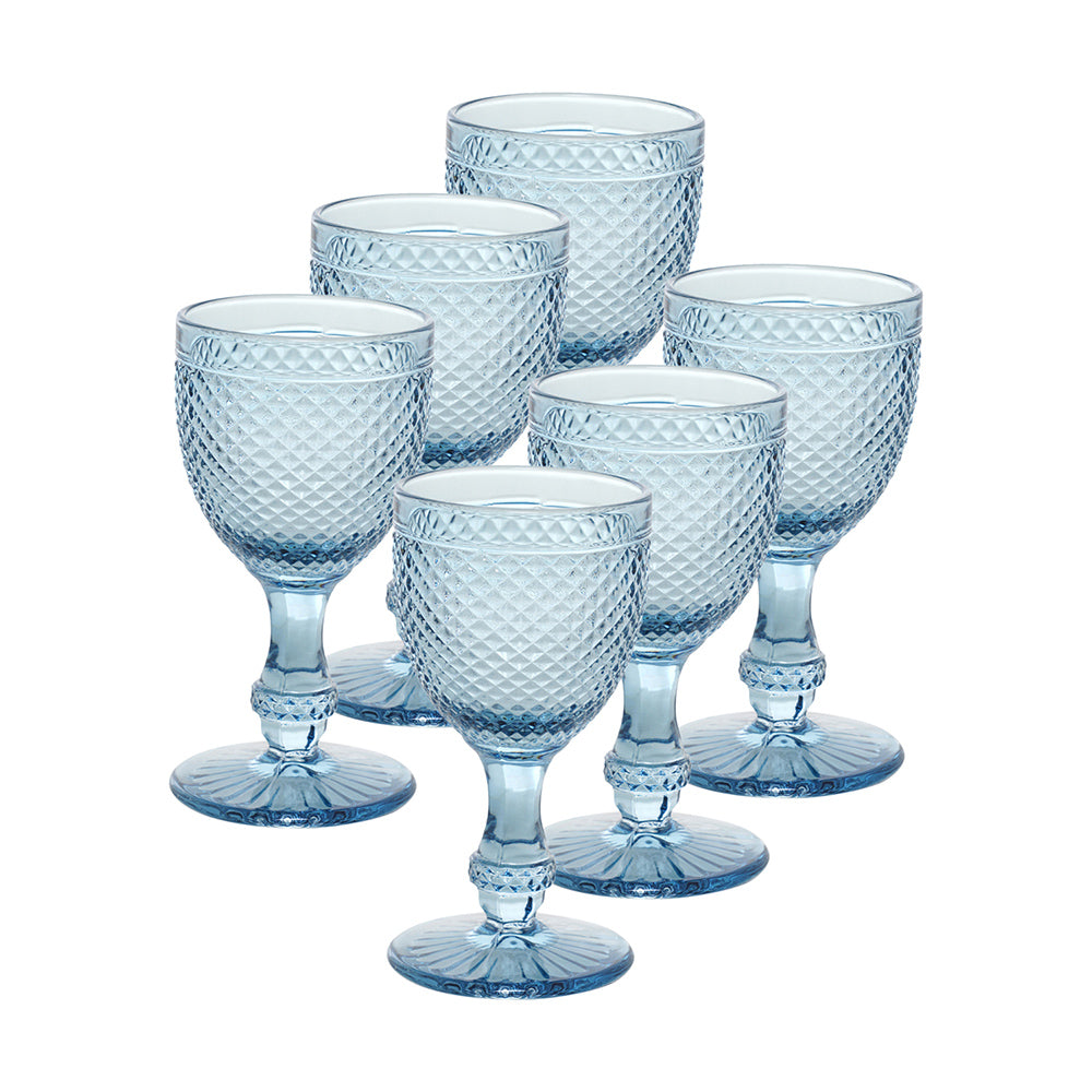 Shop Set Of 6 Blue Dotted Textured Wine Glasses - at Best Price Online in  India