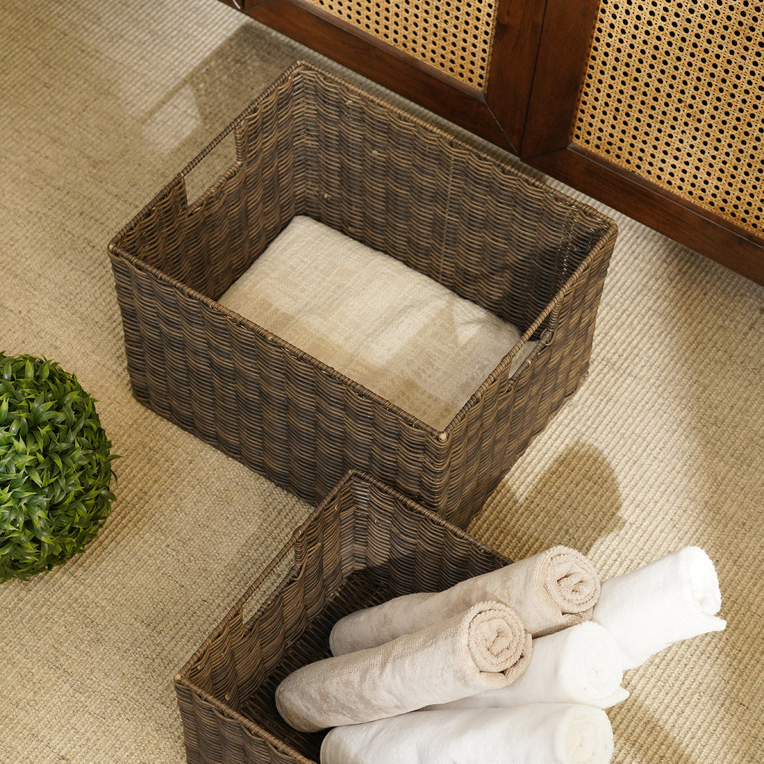 Shop Set Of 2 Brown Resin Wicker Utility Baskets - at Best Price Online in  India