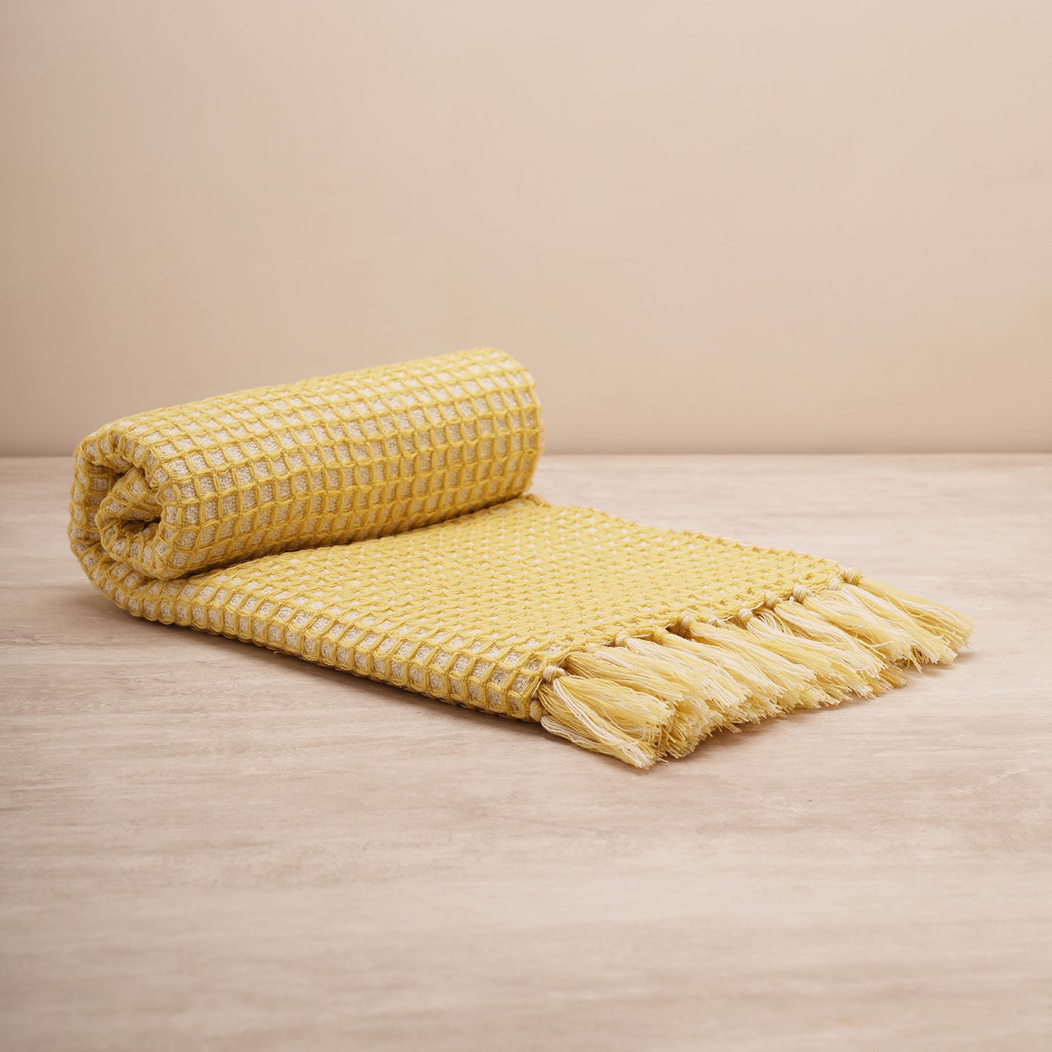 Yellow waffle throw sale