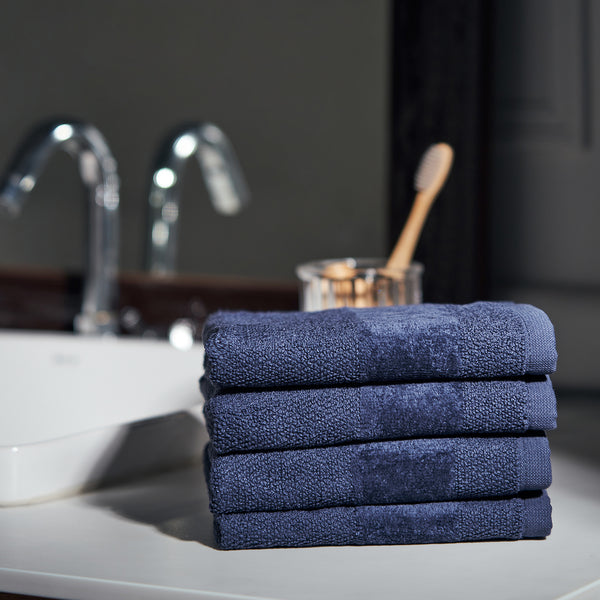 Set Of 8 Blue Cotton Face Towel