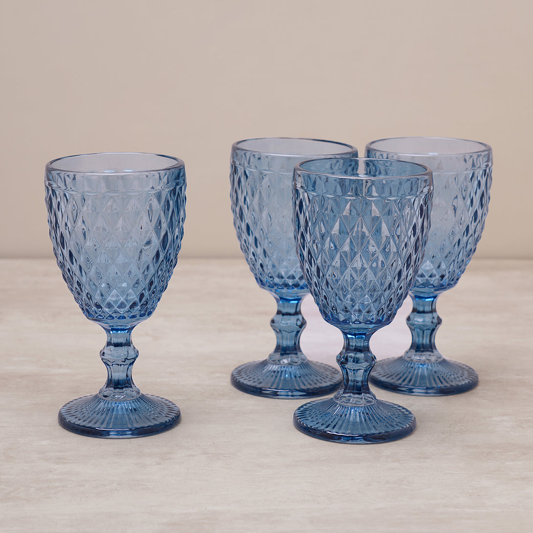 Shop Set Of 6 Blue Dotted Textured Wine Glasses - at Best Price Online in  India