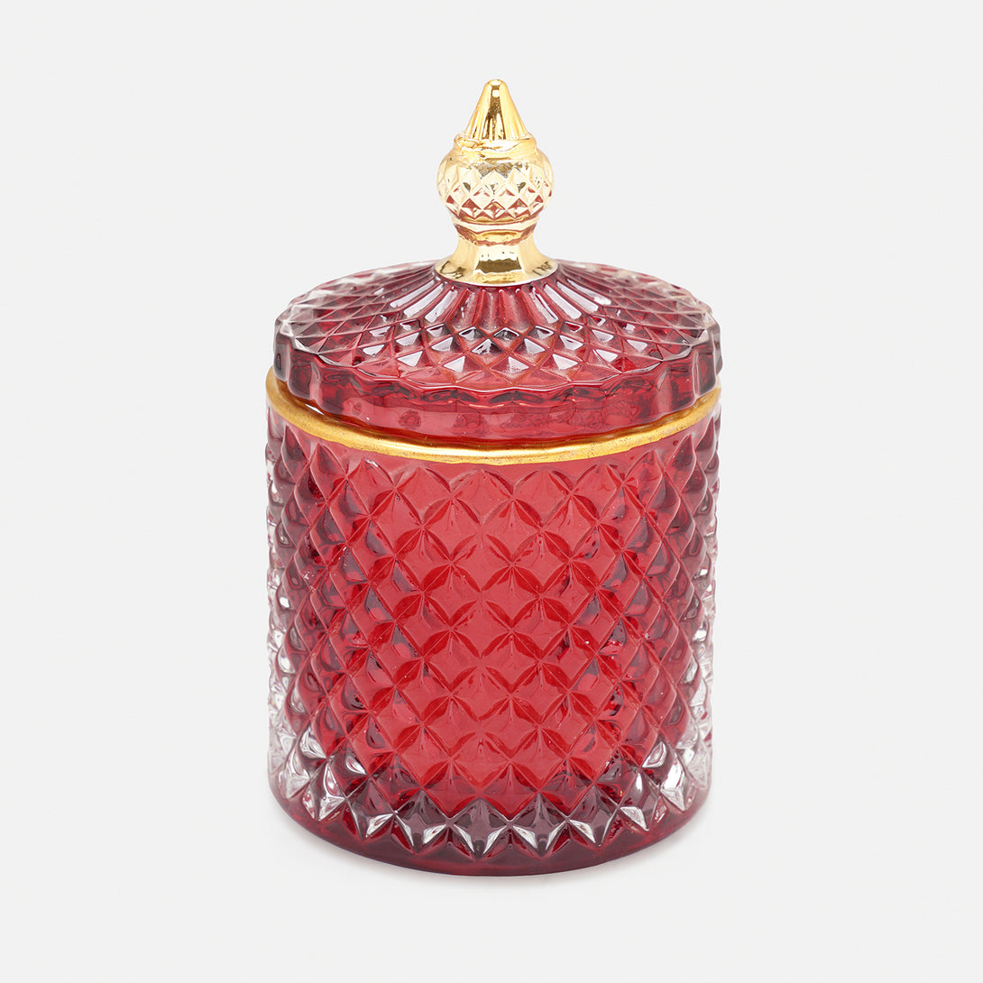 Shop Dark Red Diamond Textured Wax Filled Glass Jar - At Best Price 