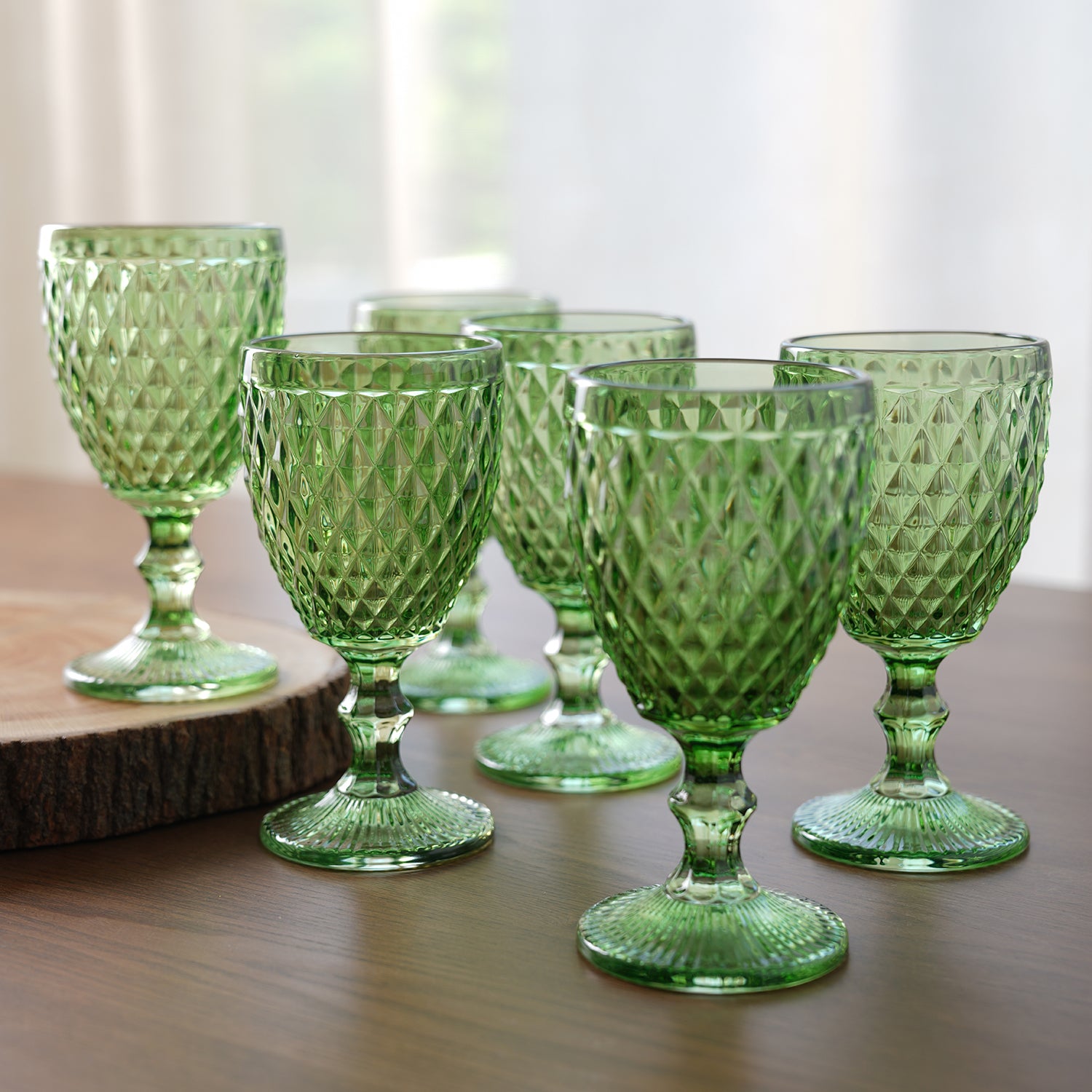 Shop Set Of 6 Blue Dotted Textured Wine Glasses - at Best Price Online in  India