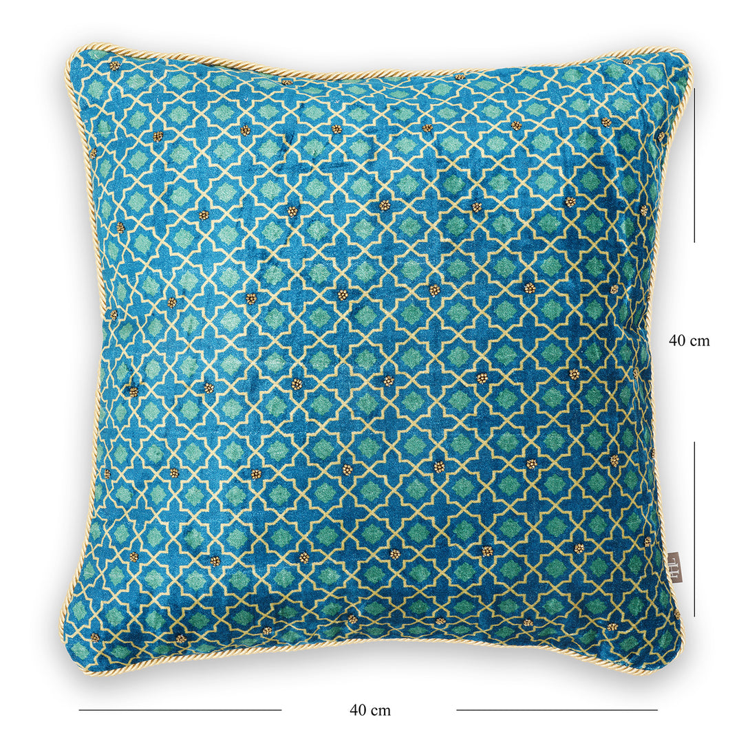 Shop Blue Printed Cushion Cover with Beads - at Best Price Online in India