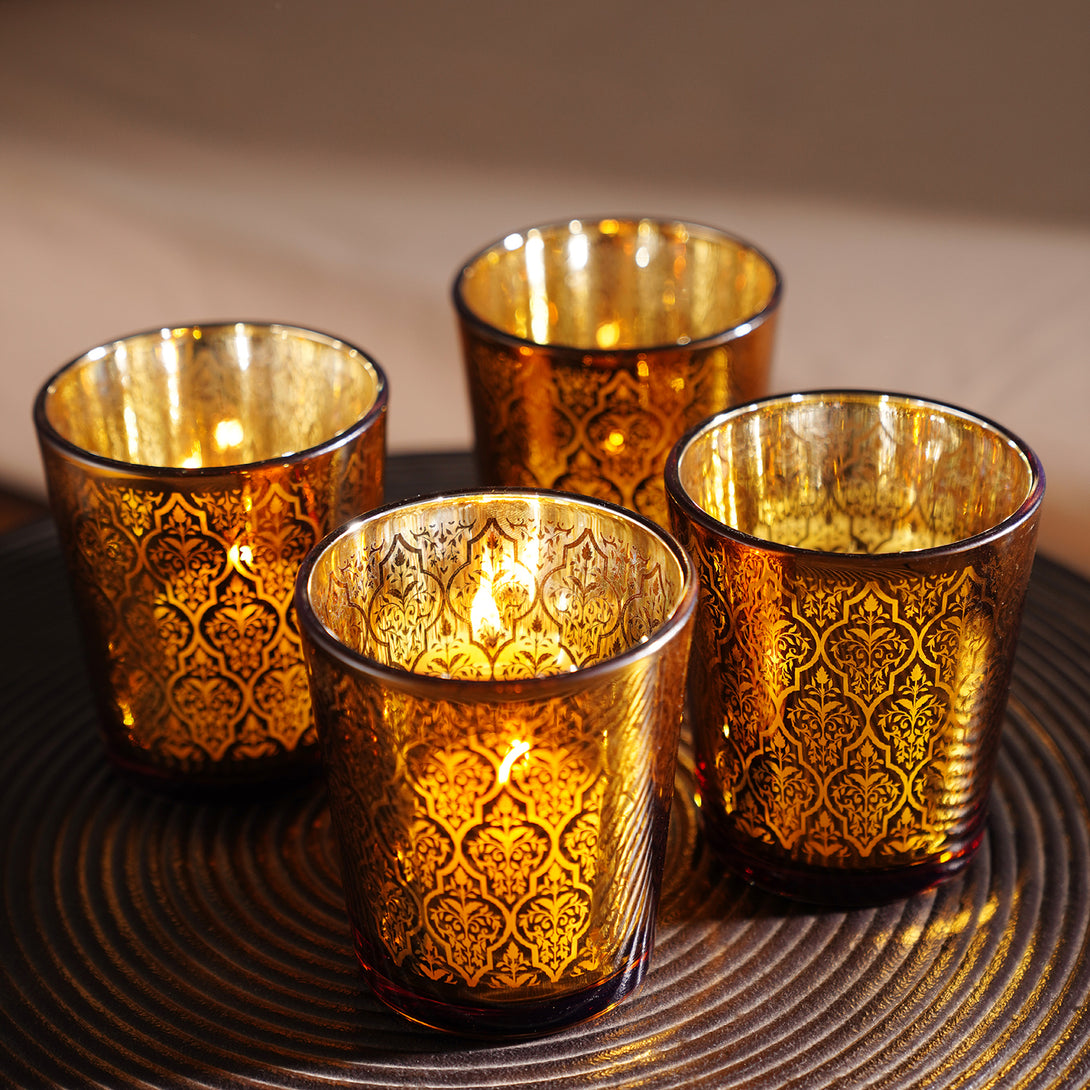 Shop Set of 4 Gold Pattern Votives - at Best Price Online in India