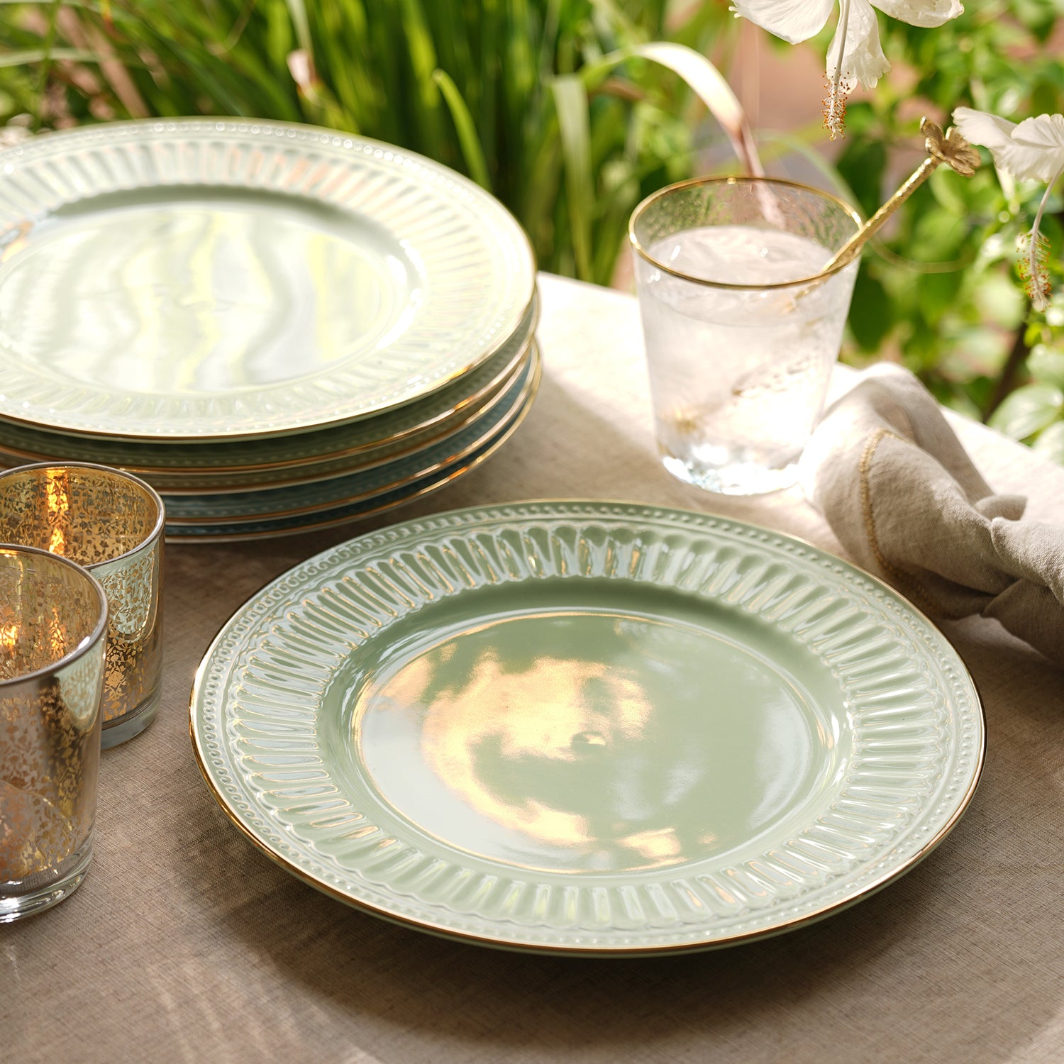 Shop Set of 2 Light Green Ceramic Dinner Plates at Best Price Online in India