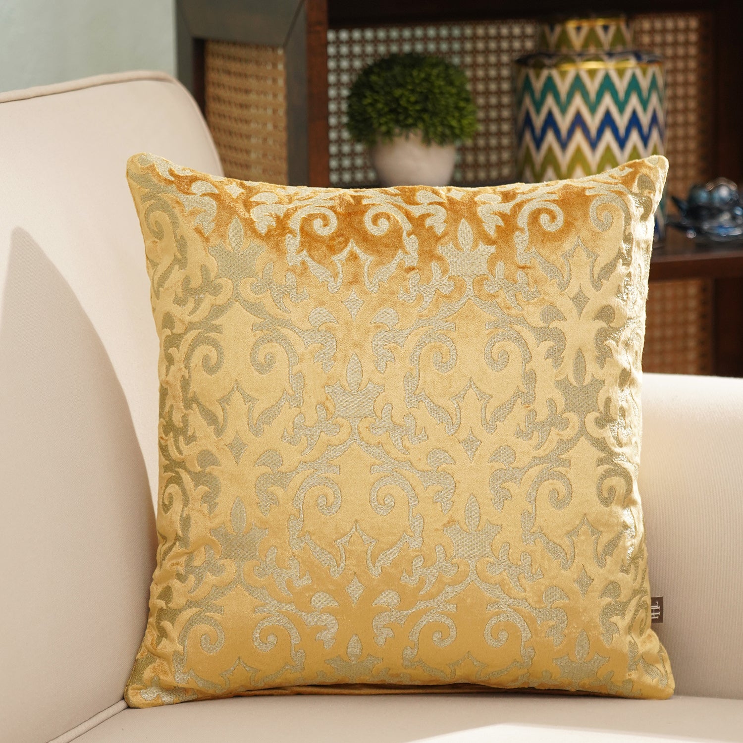 Shop Gold Embroidered Velvet Cushion Cover at Best Price Online in India