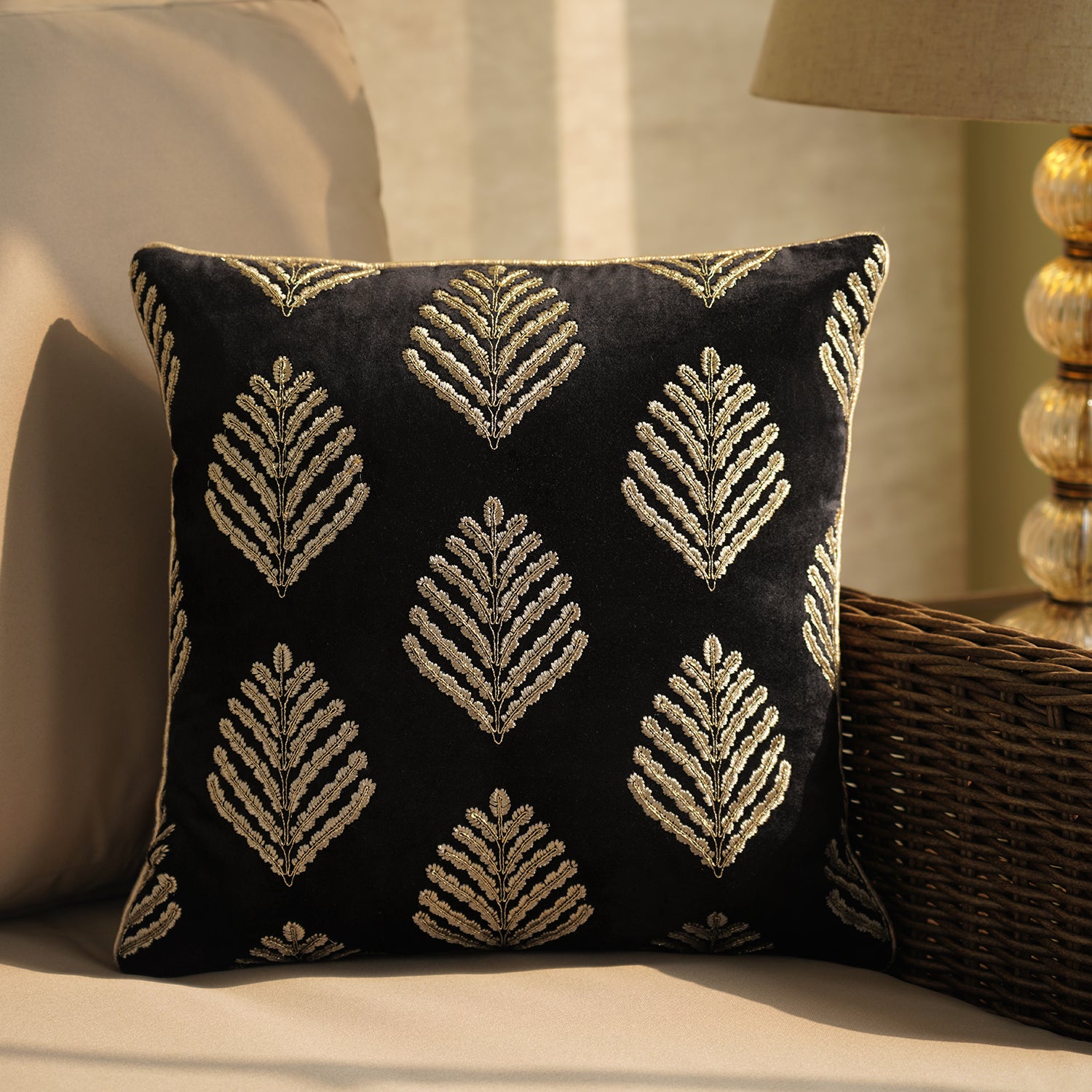 Black and shop gold cushion covers