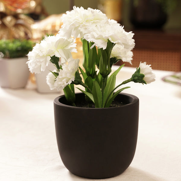 White Artificial Carnation with Cement Pot