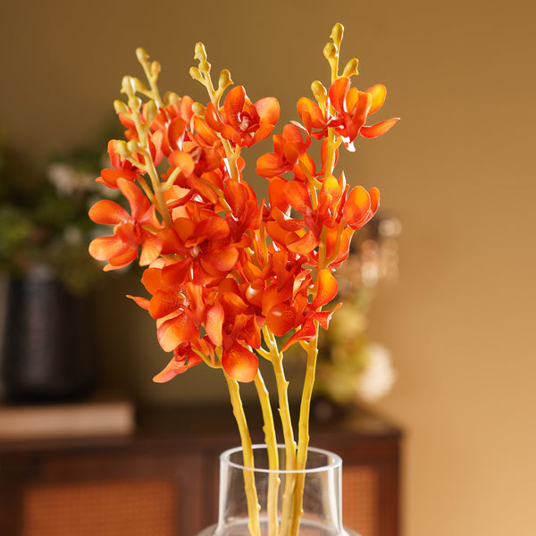 Dark Orange Vanda Orchid Artificial Stem - Single