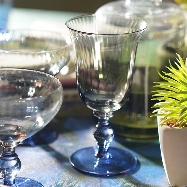 Set of 2 Blue & Grey Cobaltine Ribbed Texture Wine Glasses