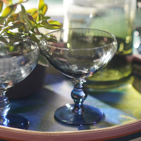 Set of 2 Blue & Grey Cobaltine Ribbed Texture Champagne Coupes