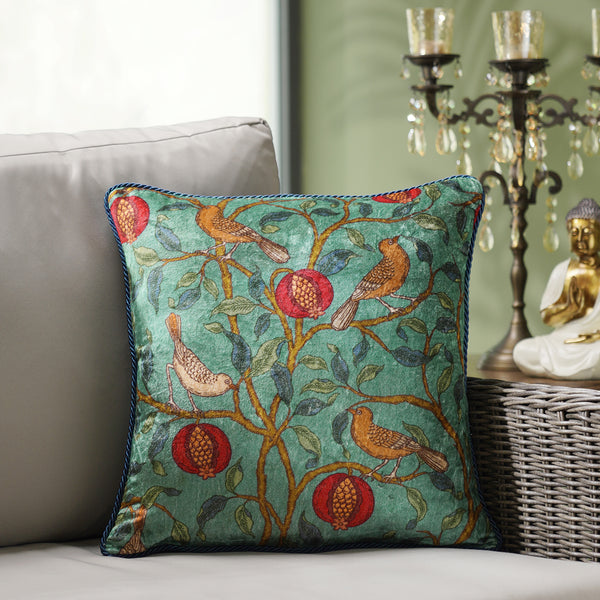 Blue Multi Print Velvet Square Cushion Cover