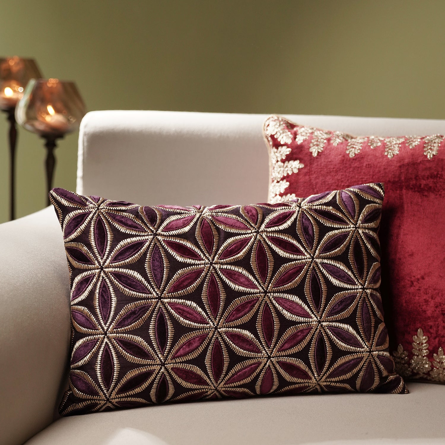 Shop Purple Applique Work Rectangle Cushion Cover at Best Price Online in India