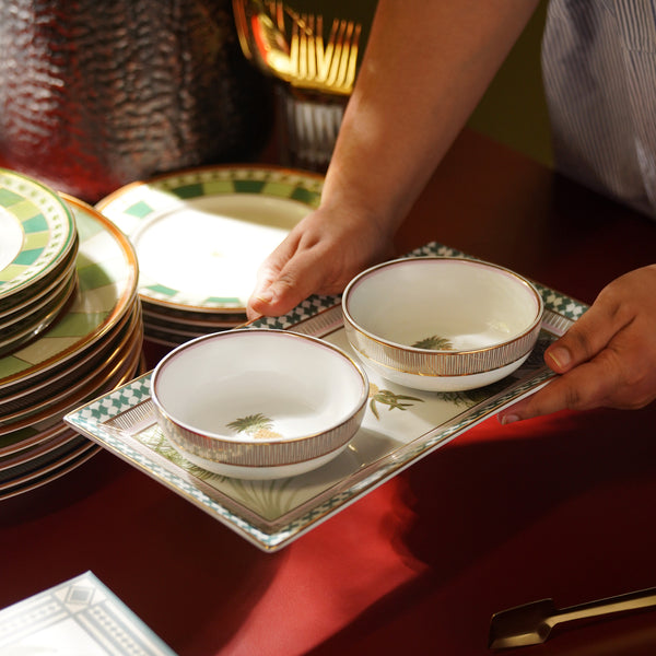 Multicoloured Ananas Print Porcelain Tray with Bowls