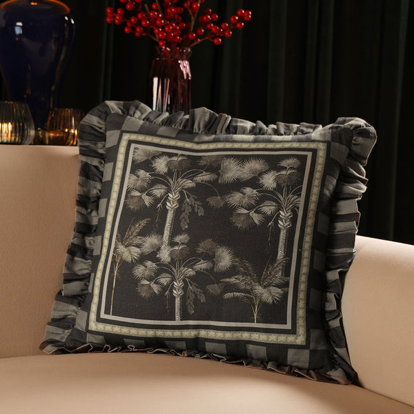 Brown Palmier Cotton Cushion Cover