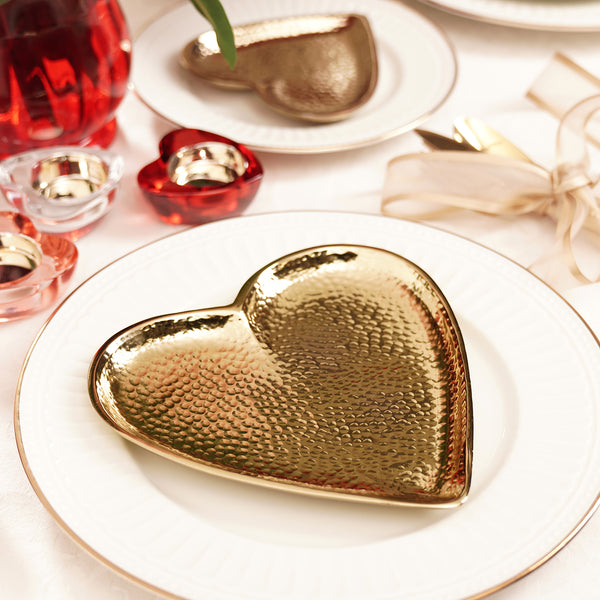 Gold Hammered Heart Shaped Platter - Large