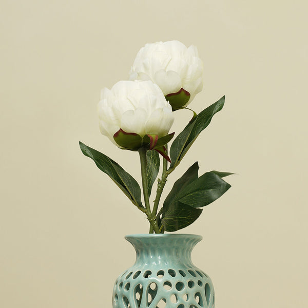 Set Of 2 White Peony Faux Flower Stems