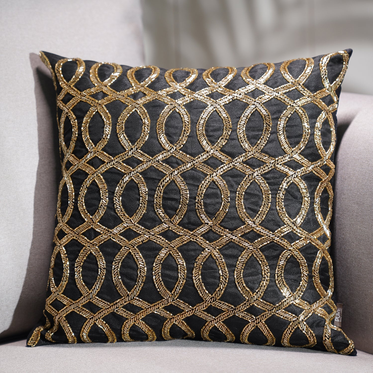 Gold embroidered cushion hotsell