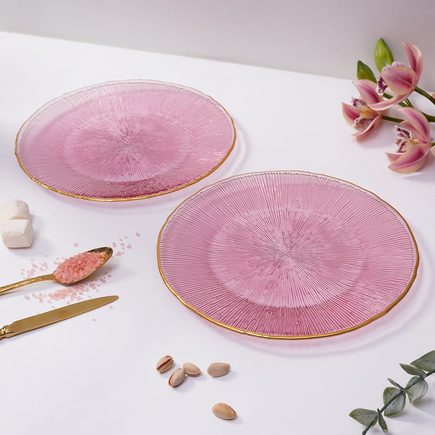 Pink glass shop dinner plates