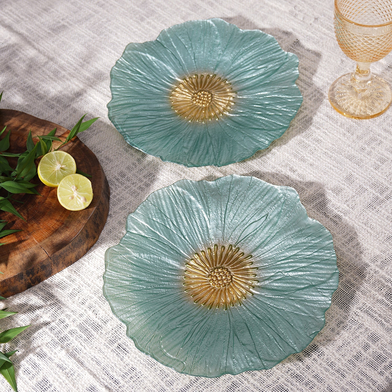 Turquoise glass outlet plates