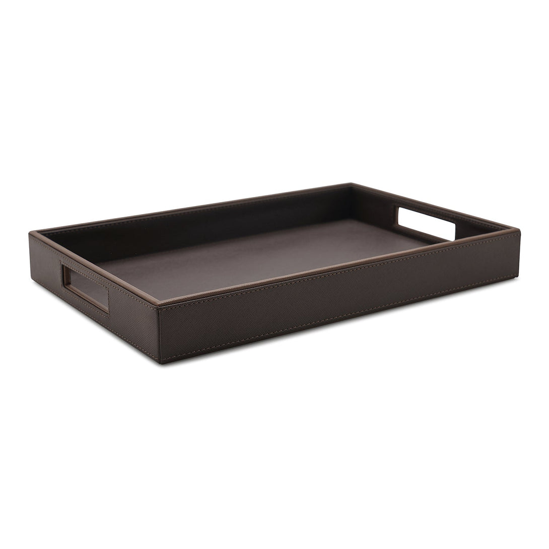 Shop Dark Brown Rectangle Faux Leather Serving Tray - at Best Price ...