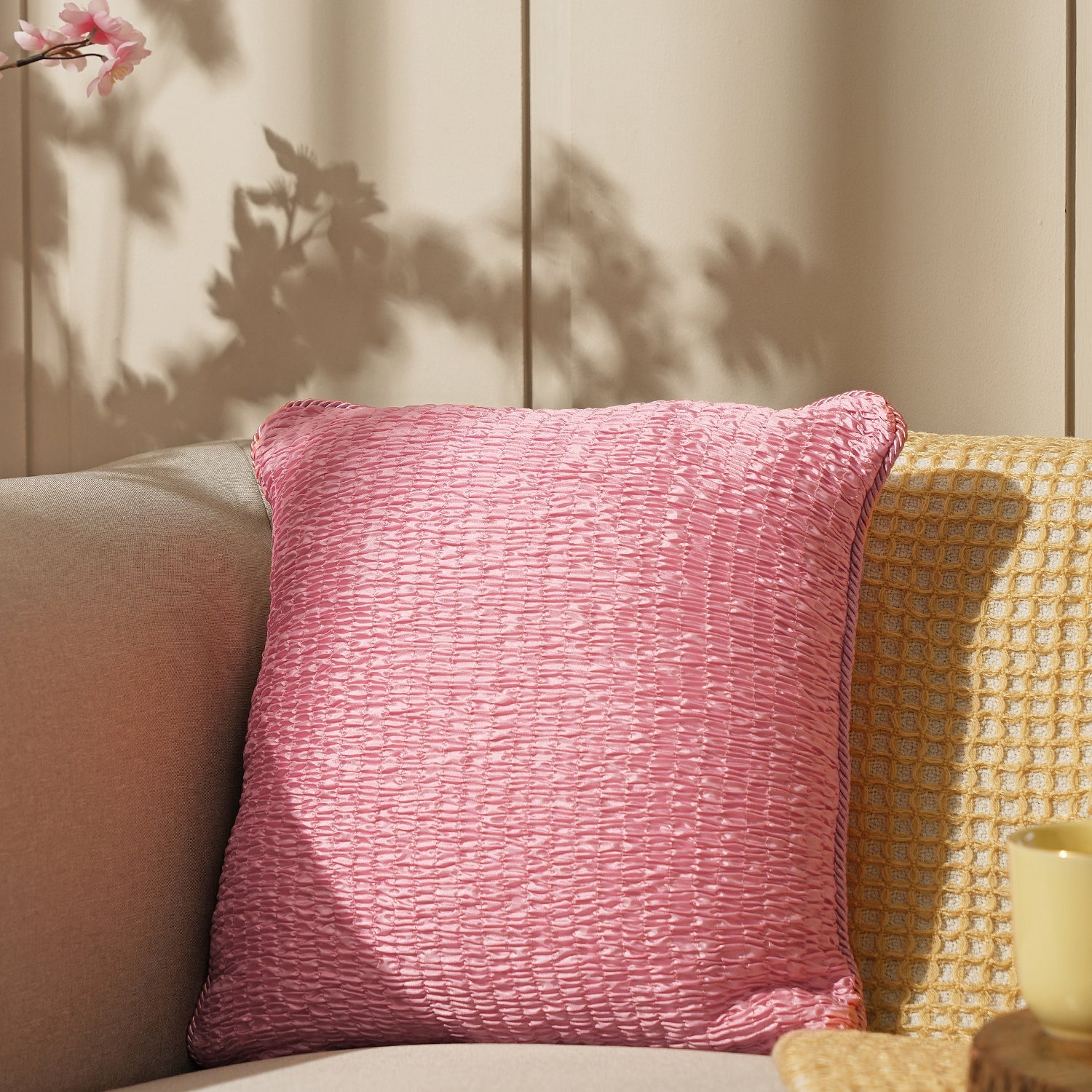 Shop Dark Pink Smocked Cushion Cover at Best Price Online in India